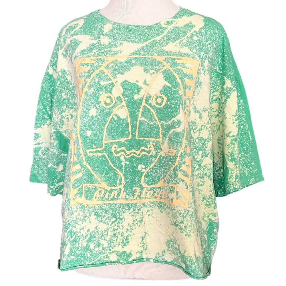 Womens Pink Floyd Green Bleached Cropped Distressed Tee